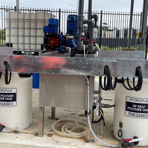 Twin Hydroflux SureBlend Emulsion polymer make up systems showing neat polymer tanks
