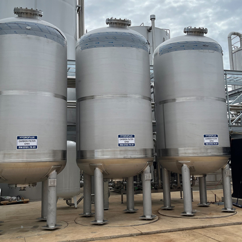 Stainless steel carbon filters at a brewery