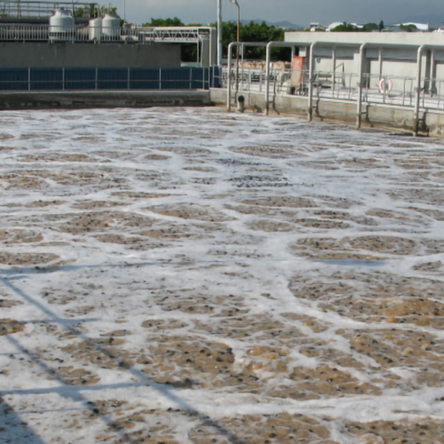 MBBR carriers in the aeration tank at a 10 ML/day wastewater treatment plant.